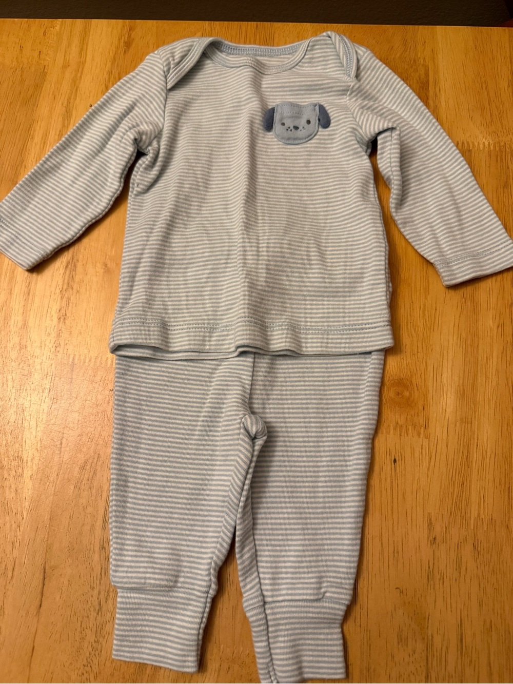 Carter's Light Blue & White Striped Baby Pajama Set with Puppy detail 3mo